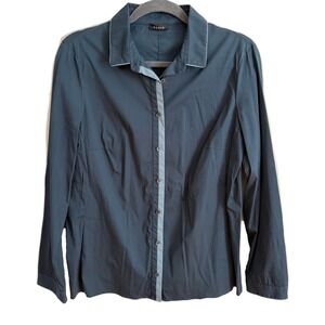 Akris Button Up Dark Teal Classic Fit Top Size 12 Office Dressy Preppy Workwear